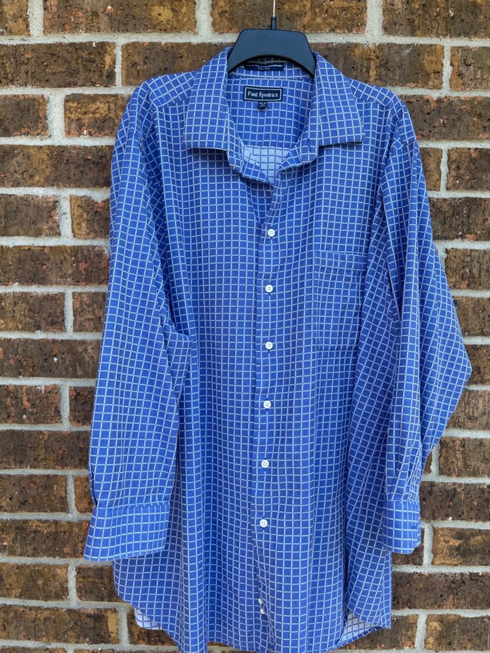 Paul Fredrick Long Sleeve Check Dress Shirt Blue White Sz 18 1/2 -34